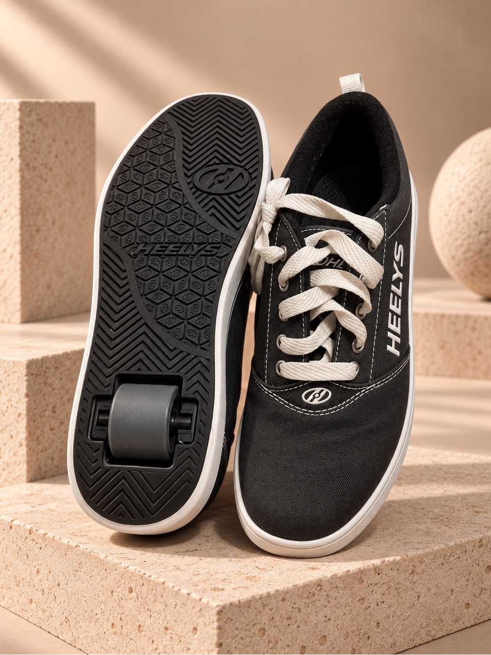 Vintage Heelys Black White Skate Shoes With Wheel Size 7